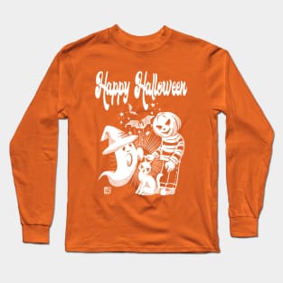 Black cat, pumpkin man, and ghost Long Sleeve T-Shirt